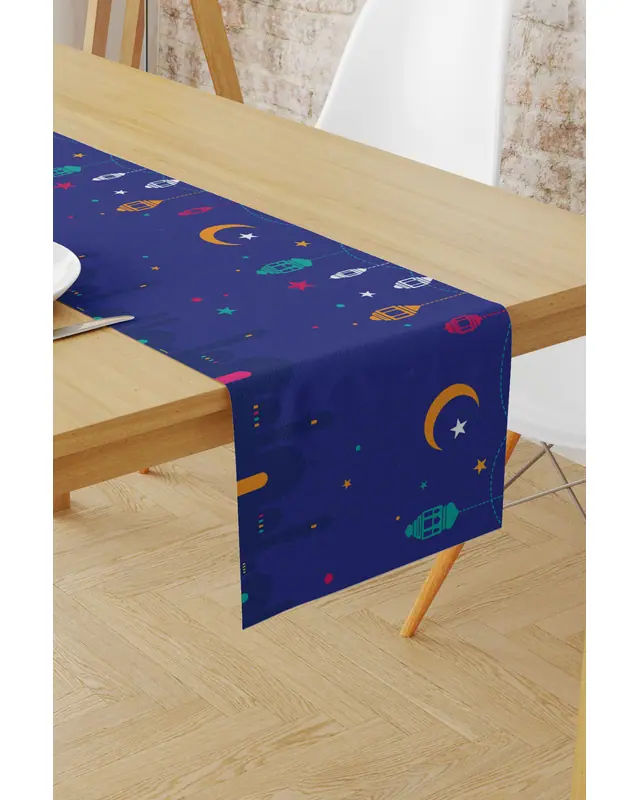 Ramazan Desenli 40X140 Runner Masa Örtüsü, Dertsiz Süet Dokulu Runner, Leke Tutmaz Runner