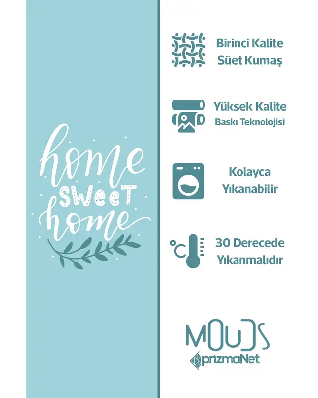 Süet Dokulu Kumaş Mavi Sweet Home Desenli Mutfak Önlüğü, Aşçı Önlüğü, Garson Önlüğü, Restoran Önlük - 3
