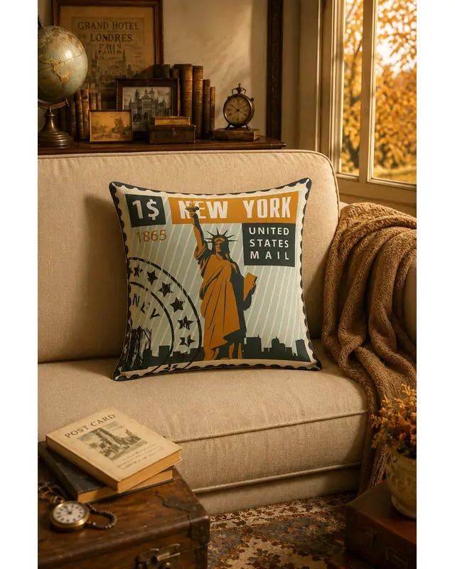 Double-Sided Printed Stamp Pattern Set of 4 Coordinated Suede Cushion Cover - 5