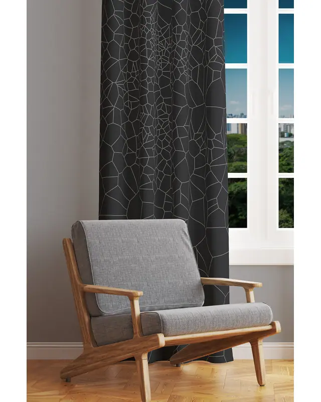 Grey Crystal Patterned Suede Living Room Decorative Curtain Printed Pencil Pleat - Single Panel - PRD-1079-TK - 3