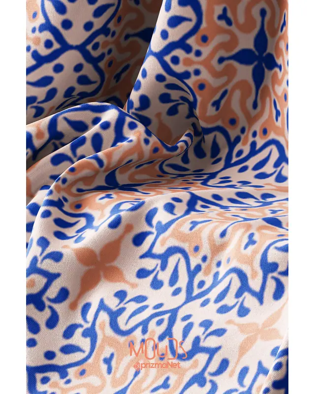 Navy Blue Rose Ornament Islamic Round Easy-Care Suede-Feel Tablecloth - MSY-236 - 6