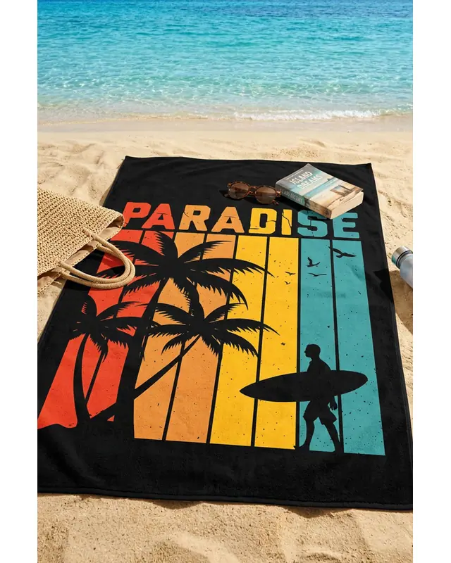 Dijital Baskılı 70x150cm Paradise Desenli Plaj Havlusu - Banyo Havlusu - Deniz Havlusu