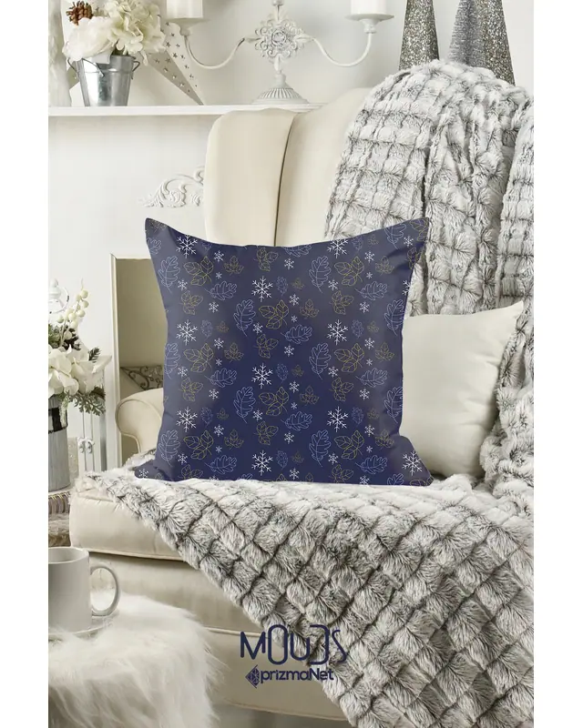 Double-Sided Printed Set of 4 Navy White Snowflakes Christmas Pattern Cushion Cover PL1135-4LÜ - 3