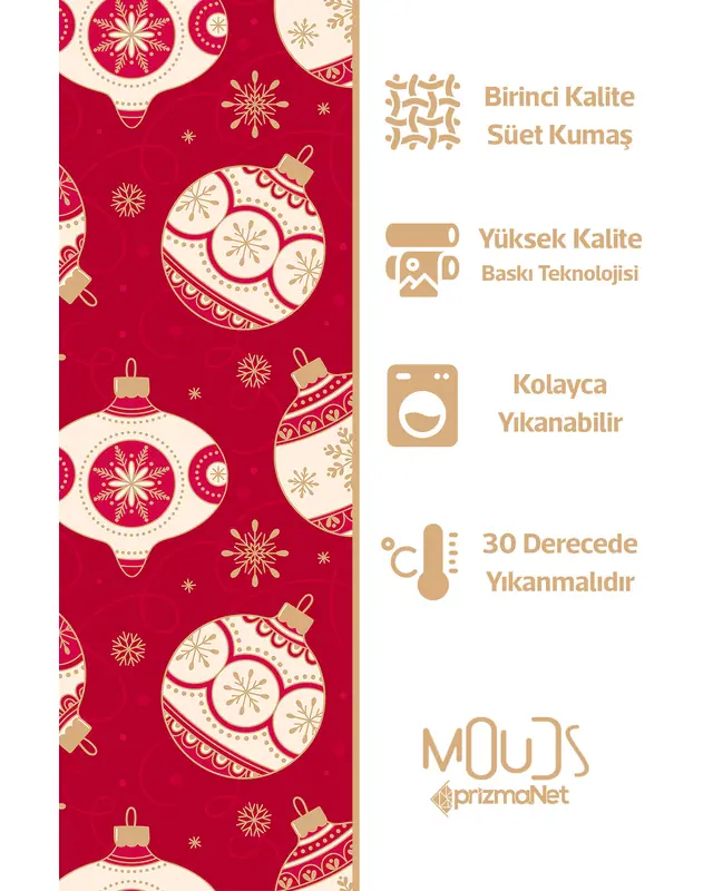 Yılbaşı Topları Desenli Süet Runner Masa Örtüsü - 4