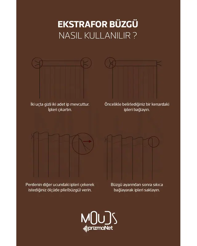 Brown Symbols Patterned Suede Living Room Decorative Curtain Pencil Pleat - Single Panel - PRD-1077-TK - 3