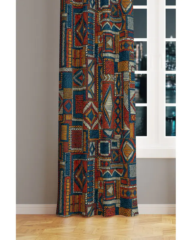 Anatolia 6 Patterned Suede Living Room Decorative Curtain Printed Pencil Pleat - Single Panel - PRD-1014-TK - 2