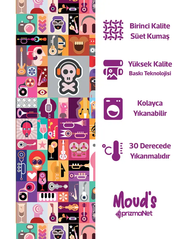 Music Board Desenli Yuvarlak Süet Dertsiz Masa Örtüsü - 2
