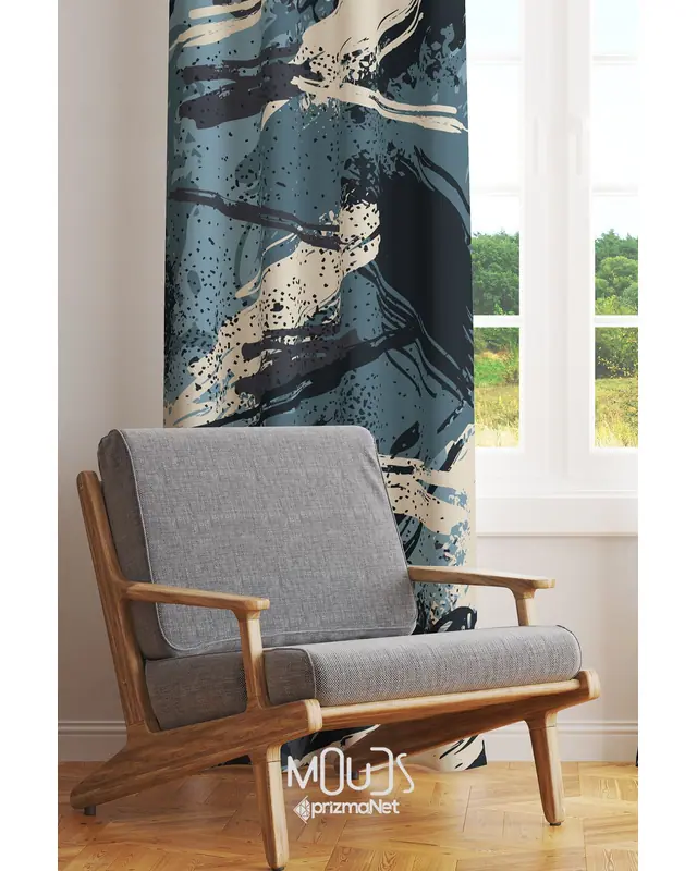 Brush Patterned Decorative Curtain Teen Room Living Room Digital Printed Suede Pencil Pleat - Single Panel - PRD-2009-TK - 2