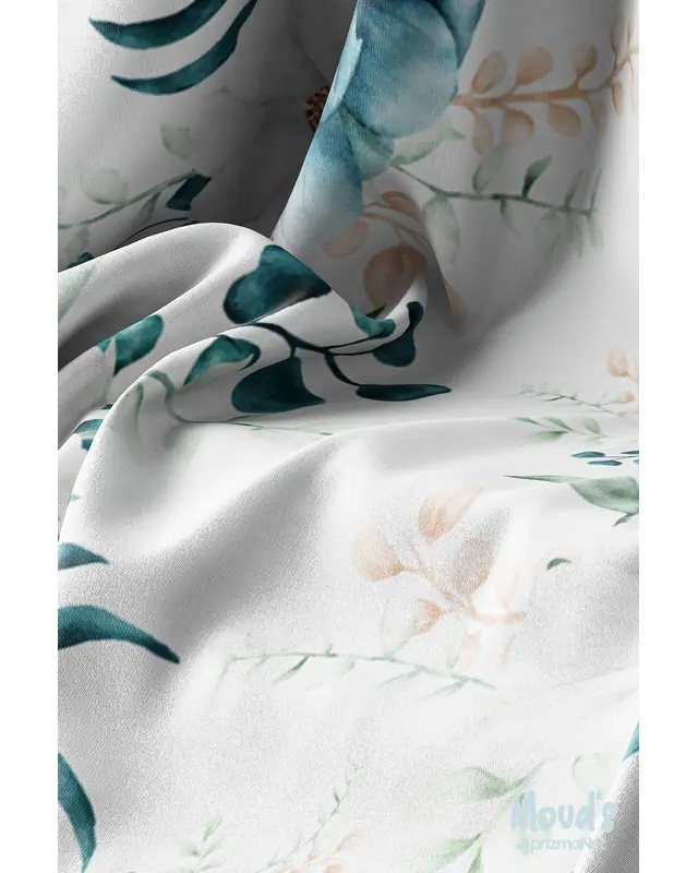 Navy Green Floral Pattern Printed Suede Table Runner - 3