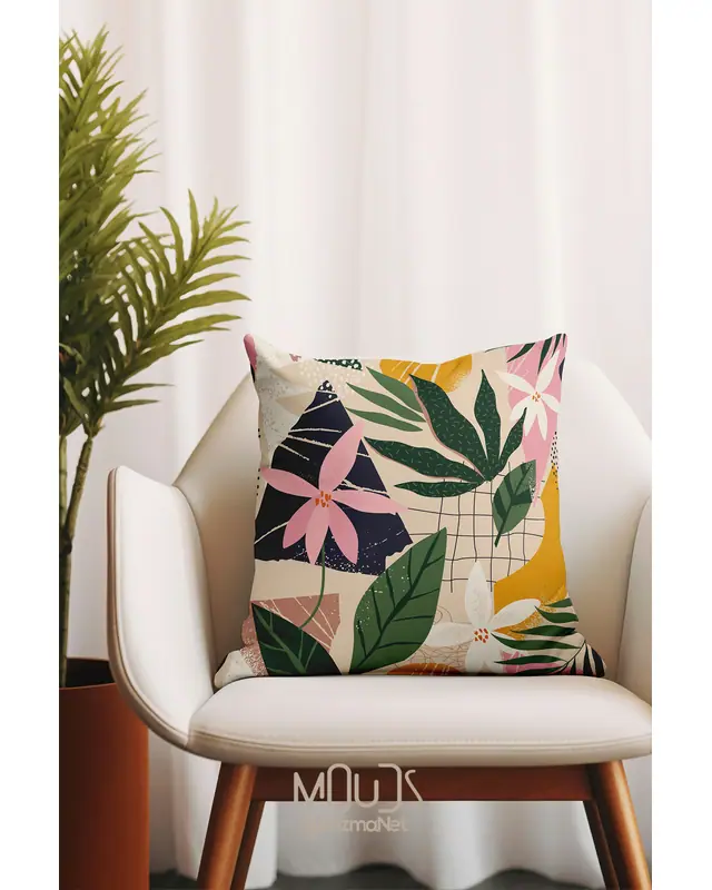 Double-Sided Printed Flower Pattern Set of 4 Coordinated Suede Cushion Cover - 4