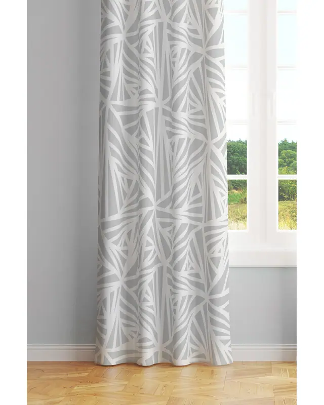 White Triangle Patterned Suede Living Room Decorative Curtain Printed Pencil Pleat - Single Panel - PRD-1071-TK - 2
