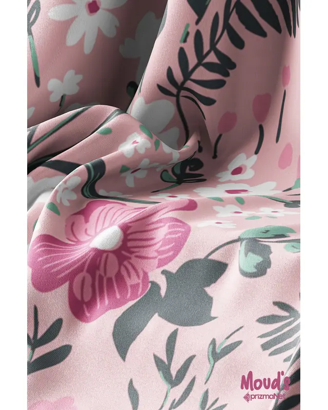 Pembe Pastel Çiçek Desenli Baskılı Süet Runner Masa Örtüsü - 4