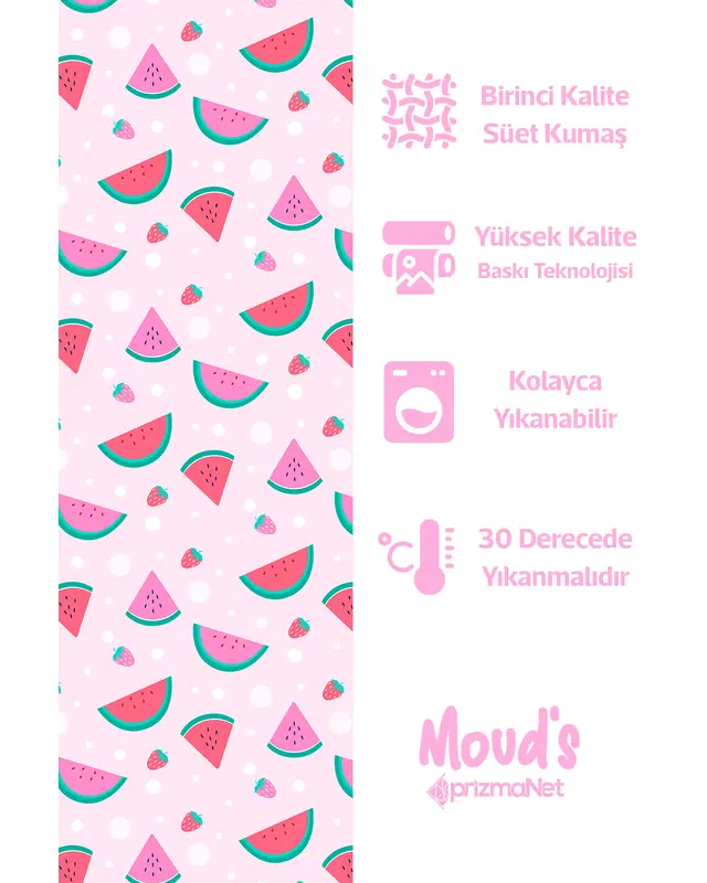 Pink Karpuz and Strawberry Pattern Printed Suede Table Runner - 2