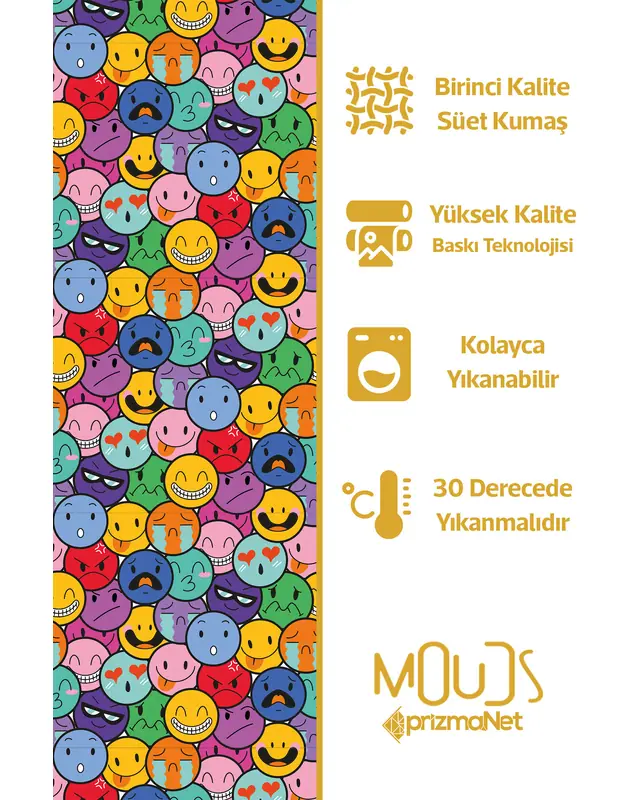 Süet Dokulu Kumaş Emoji Desenli Mutfak Önlüğü, Aşçı Önlüğü, Garson Önlüğü, Restoran Önlük - 3