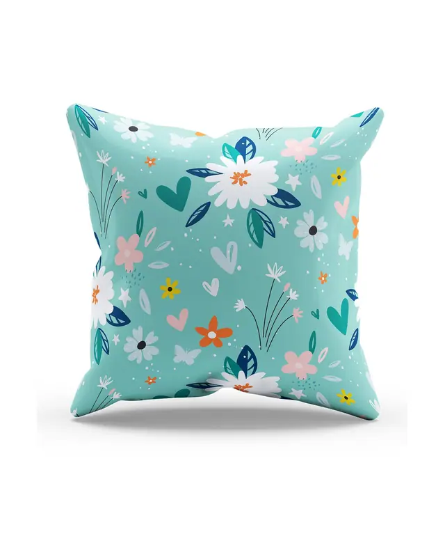 Green Blue Flowers Pattern Double-Sided Printed Single Cushion Cover - 4