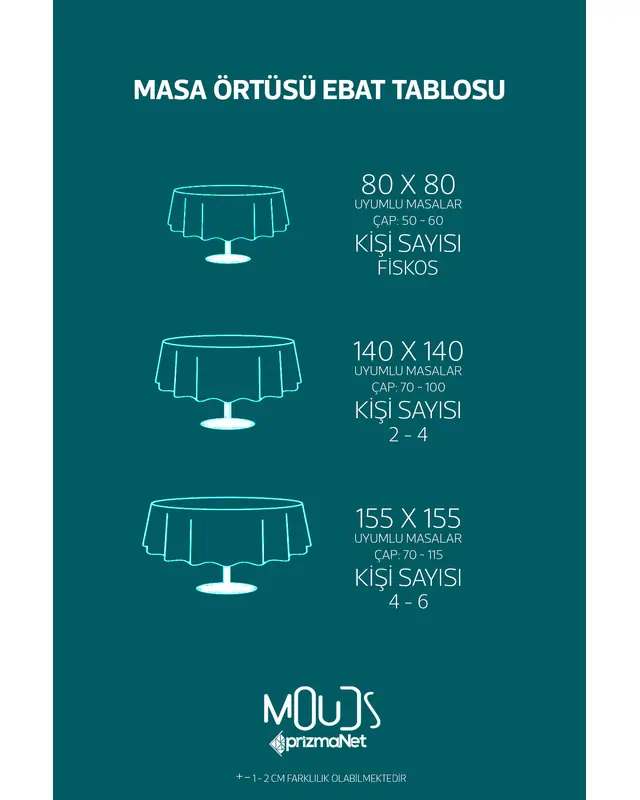 Turkuaz Ornament İslamik Desenli Süet Kumaş Dertsiz Yuvarlak Masa Örtüsü - 3