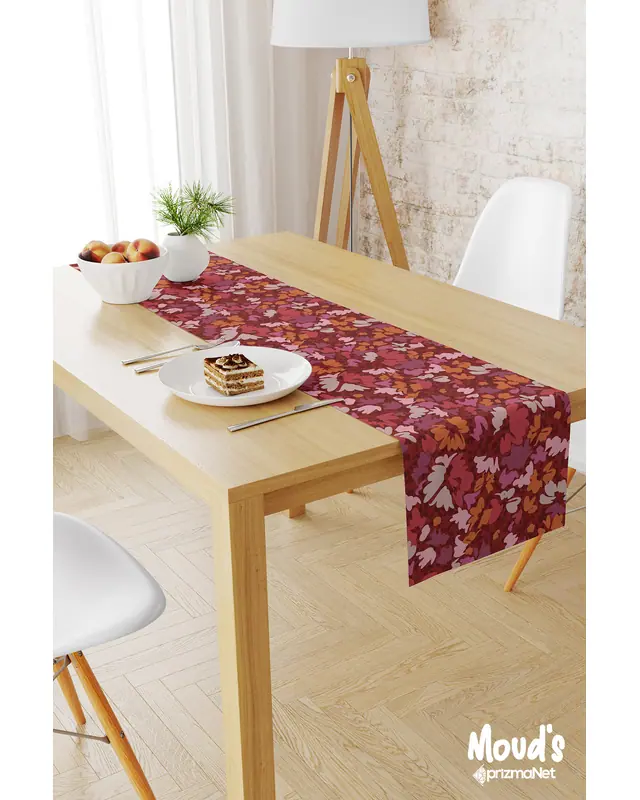 Burgundy 2 Desenli Baskılı Süet Runner Masa Örtüsü