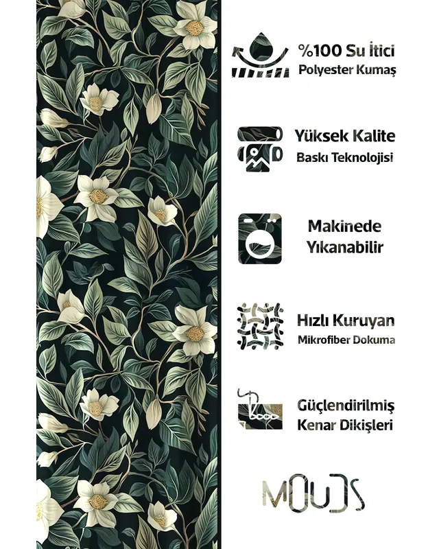 Shower Curtain, Night Flower Patterned Shower Curtain, Bathtub Curtain, Rings Included 175x200cm - BP-55 - 2