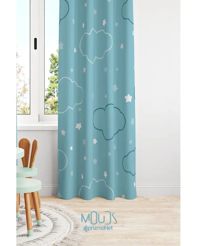 Colorful Cloud Patterned Decorative Curtain Kids' and Baby Room Digital Printed Suede Pencil Pleat - Single Panel - PRD-14-TK - 2