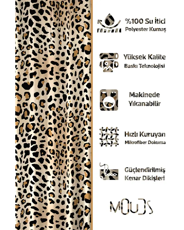 Shower Curtain, Leopard Patterned Shower Curtain, Bathtub Curtain, Rings Included 175x200cm - BP-67 - 2