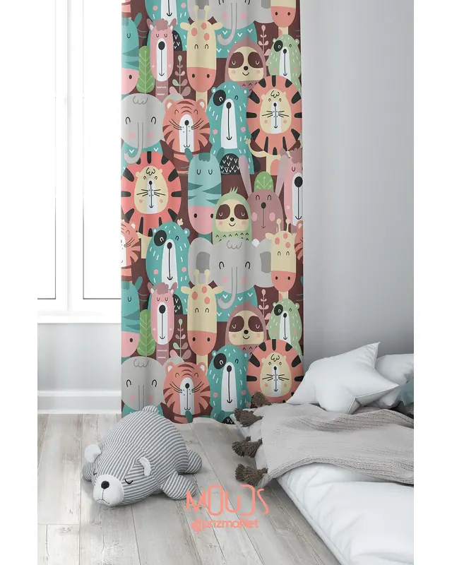 Colorful Animals Patterned Decorative Curtain Kids' and Baby Room Printed Suede Pencil Pleat - Single Panel - PRD-07-TK - 2