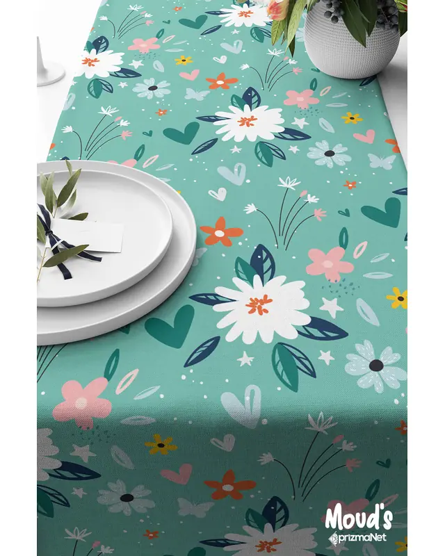 Vintage Floral Pattern Printed Suede Table Runner - 4