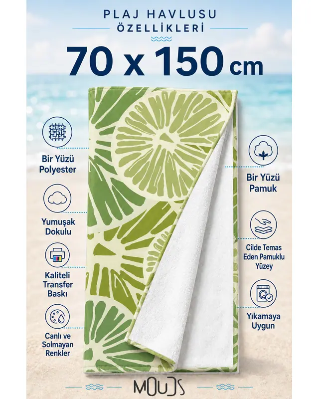 Dijital Baskılı 70x150cm Ekşi Ferahlık Desenli Plaj Havlusu - Banyo Havlusu - Deniz Havlusu - 2