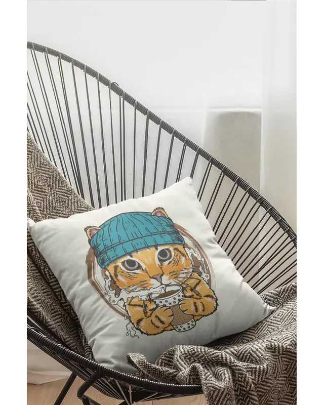 Blue Wearing a Hat Cat Pattern Double-Sided Printed Suede Cushion Cover PL786 - 3