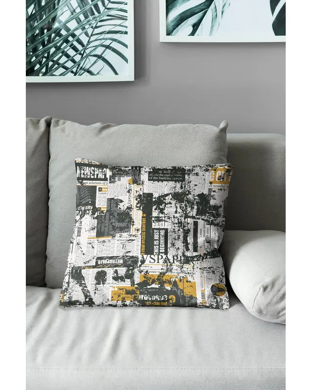 Newspaper Pattern Double-Sided Printed Suede Cushion Cover - 3
