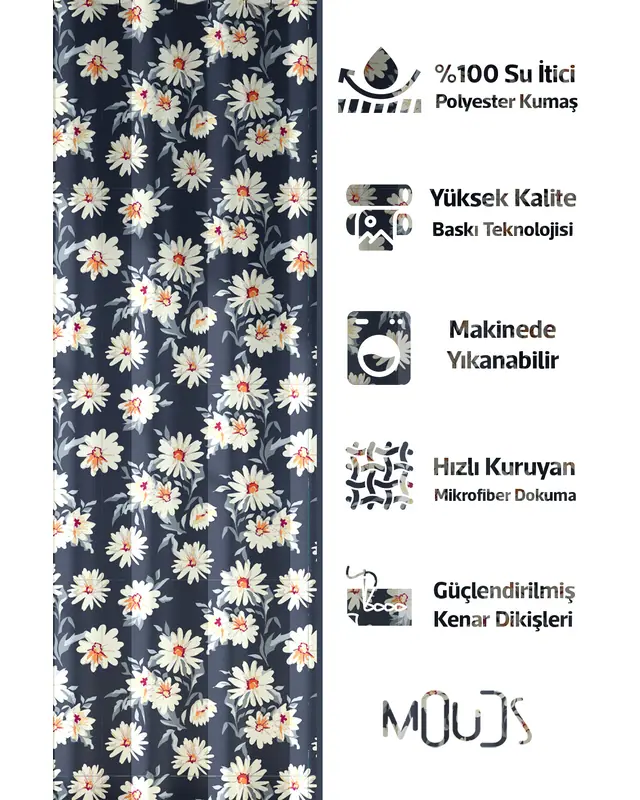 Shower Curtain, Mountain Daisy Patterned Shower Curtain, Bathtub Curtain, Rings Included 175x200cm - BP-78 - 2