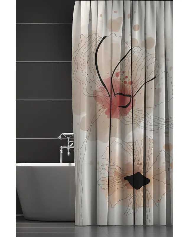 Banyo Perdesi, Art Flora Desenli Duş Perdesi, Küvet Perdesi, Halka Hediyeli 175x200cm BP-51