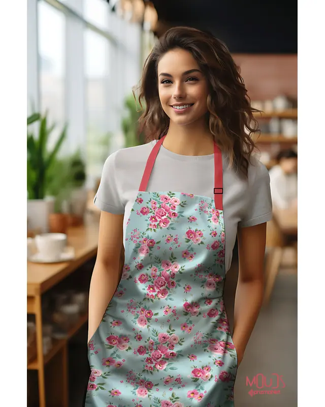 Suede Textured Fabric Madame Spring Patterned Kitchen Apron, Chef Apron, Waiter Apron, Restaurant Apron - MTF-05 - 2