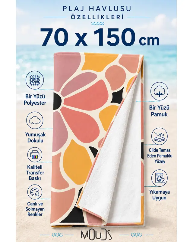 Dijital Baskılı 70x150cm Toprak ve Güneş Desenli Plaj Havlusu - Banyo Havlusu - Deniz Havlusu - 2