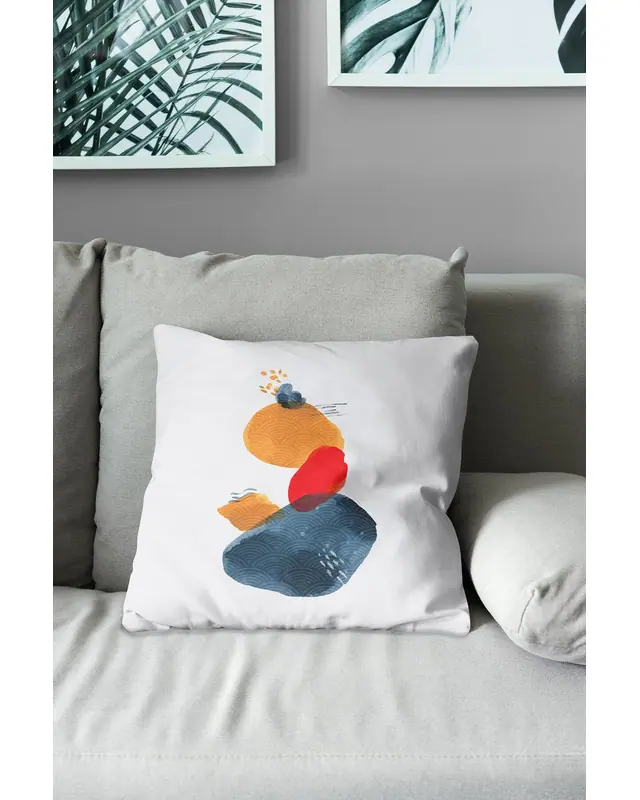 Double-Sided Printed Japon Taşı Pattern Set of 3 Coordinated Suede Cushion Cover - 7