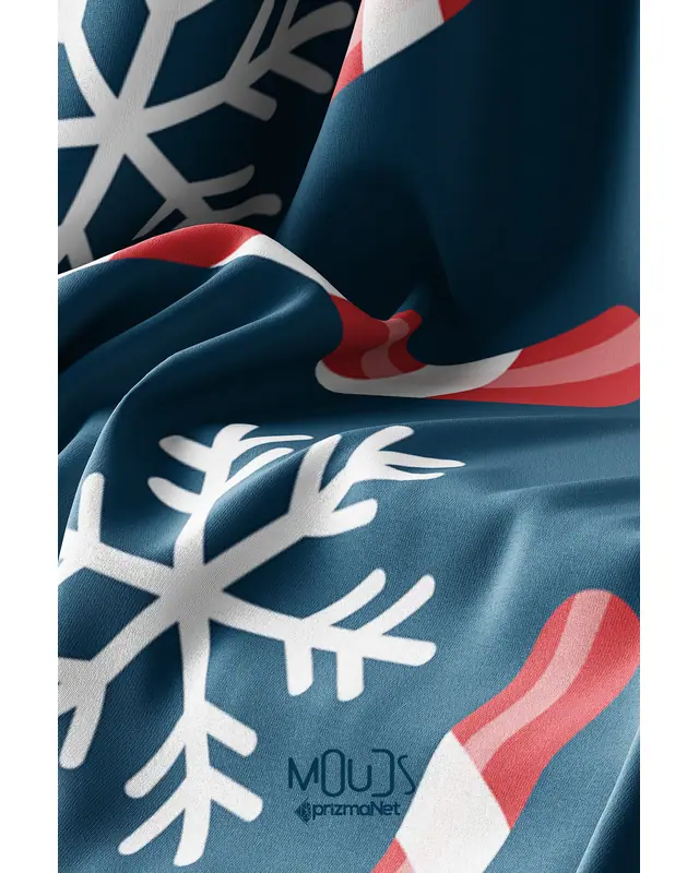 Blue Christmas Şeker Kamışı Pattern Suede Table Runner - 3
