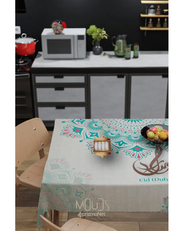Ramadan Turquoise Ethnic Rectangular Easy-Care Suede-Feel Tablecloth - MS-258 - 4