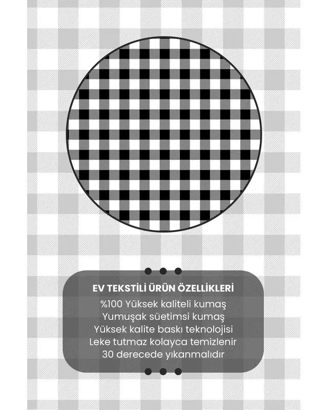 Pöti Kareli Siyah Masa Örtüsü, Piknik Örtüsü, Sofra Bezi, Dikdörtgen, Dijital Baskılı - 5