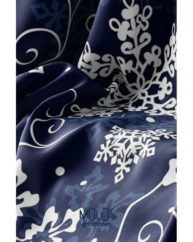 Navy Blue Snowflakes Christmas Round Easy-Care Suede-Feel Tablecloth - MSY-213 - 3