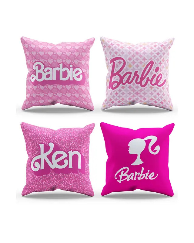 Çift Tarafı Baskılı Barbie Desenli 4'lü Kombin Süet Kırlent Kılıfı - PLG205