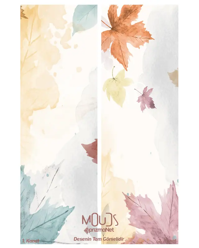 Autumn Leaves Desenli Süet Oturma Odası Salon Fon Perde Baskılı Ekstrafor Büzgü 2 Kanat PRD-1060 - 3