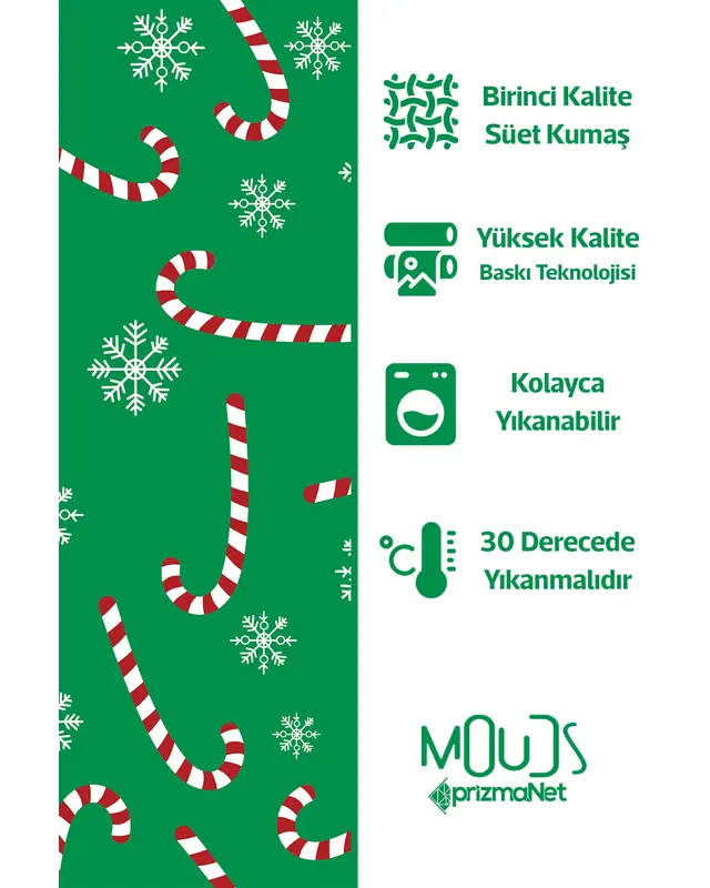 Yeşil Yılbaşı Şeker Kamışı Desenli Süet Runner Masa Örtüsü - 4