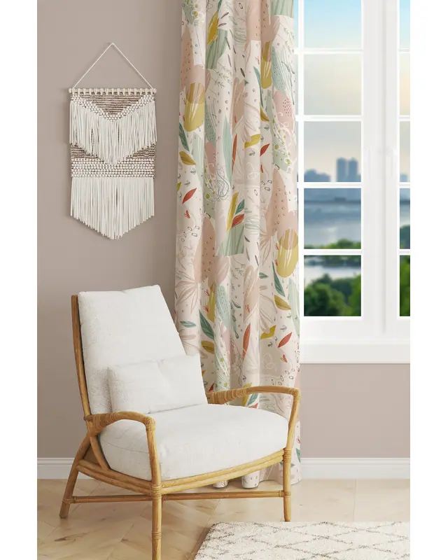 Xero Floral 2 Desenli Süet Oturma Odası Salon Fon Perde Baskılı Ekstrafor Büzgü TEK KANAT PRD-1080