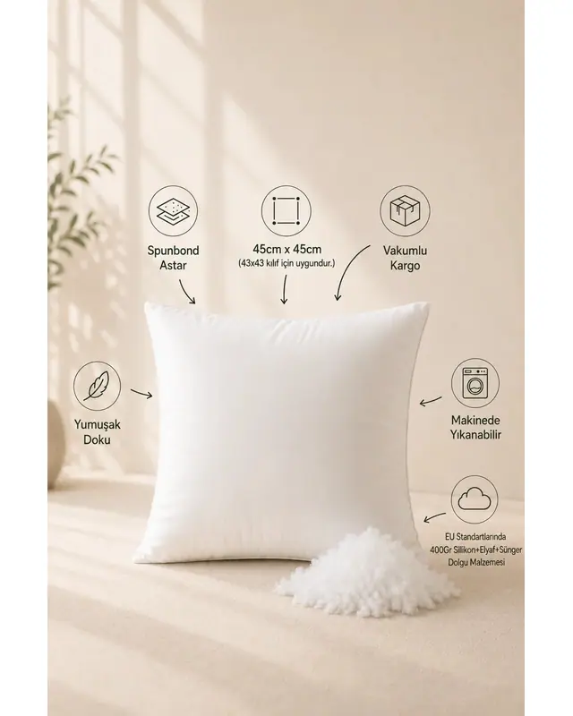 Cushion Cover Inner Cushion Set of 4 45x45cm 400Gr Pure Silicone Fibre Foam Filled Cushion Insert - 3