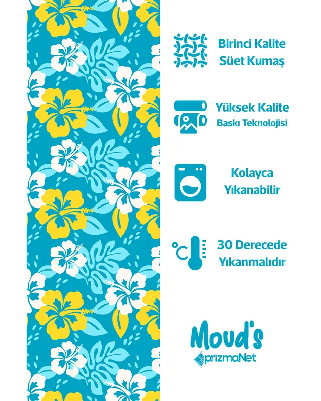 Blue Summer Flowers Pattern Printed Suede Table Runner - 2