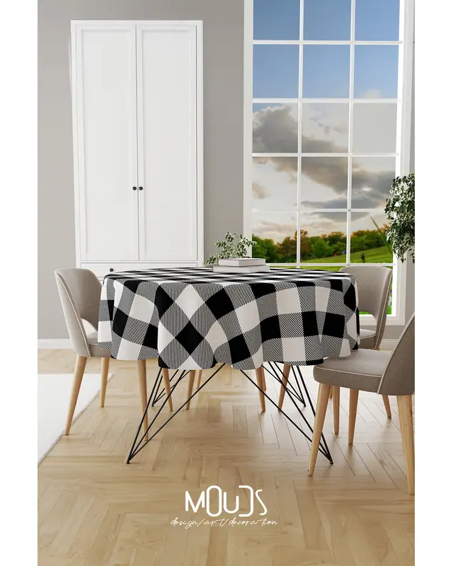 Black Gingham Round Easy-Care Suede-Feel Tablecloth - MSY-3000-SYH - 2
