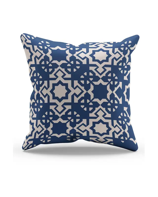 Çift Tarafı Baskılı Navy Vintage-4 Desenli Süet Kırlent Kılıfı