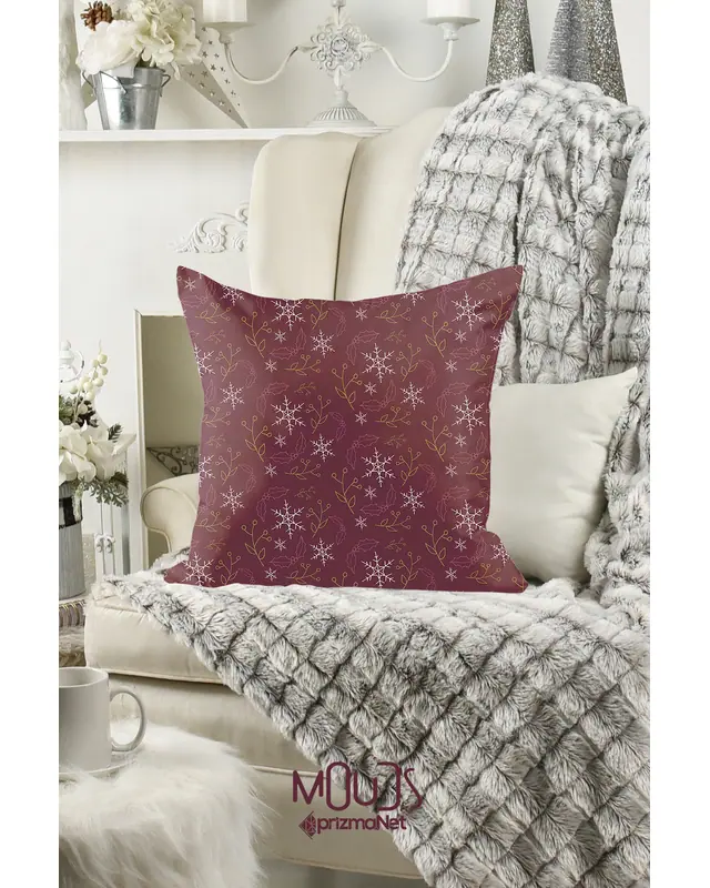 Double-Sided Printed Set of 4 Burgundy Snowflakes Christmas Pattern Cushion Cover New Year - PL1136-4LÜ - 3