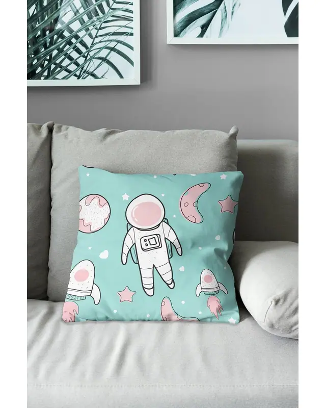 2'li Astronaut Cat Pattern Double-Sided Printed Suede Cushion Cover Set - 4