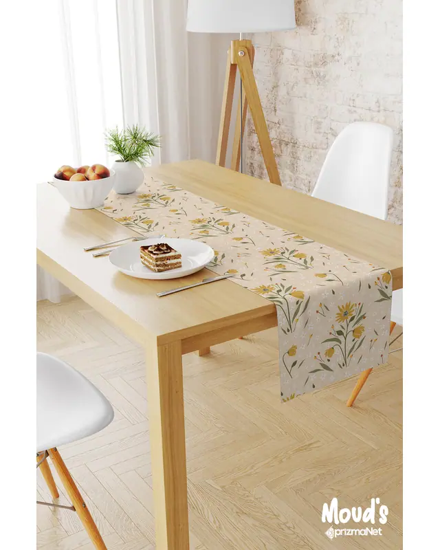 Camomile Papatya Desenli Baskılı Süet Runner Masa Örtüsü