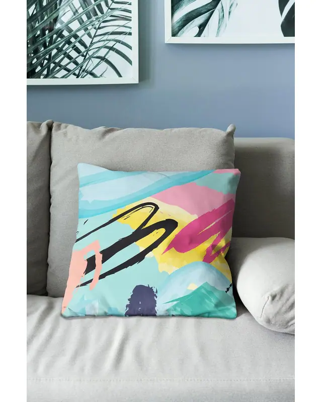 Double-Sided Printed Brush Art Pattern Set of 4 Coordinated Suede Cushion Cover - 5